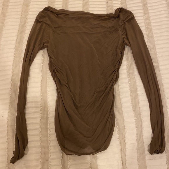 Vintage 100% Silk Sheer Ruched Brown Top - Picture 4 of 4